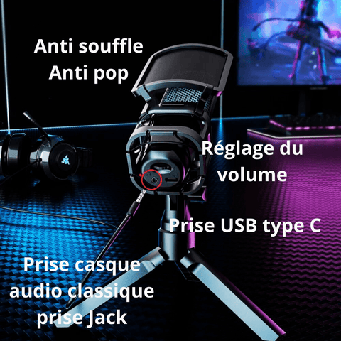 Microphone LED Pro: Idéal pour Podcast, Streaming, YouTube - PANDAGLOBE