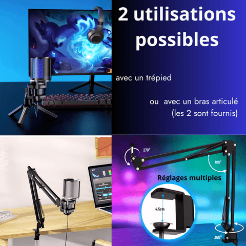 Microphone LED Pro: Idéal pour Podcast, Streaming, YouTube - PANDAGLOBE