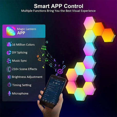 RGB Bluetooth LED Hexagon Light Indoor Wall Light APP Remote Control Night Light for Computer Game and Bedroom Children Room - PANDAGLOBE
