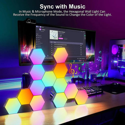 RGB Bluetooth LED Hexagon Light Indoor Wall Light APP Remote Control Night Light for Computer Game and Bedroom Children Room - PANDAGLOBE