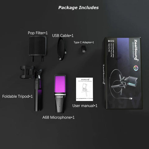 Microphone RGB USB à Condensateur pour PC PS4 PS5 Mac - PANDAGLOBE